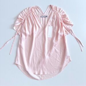 VINCE Ruched Short Sleeve V Neck Size Large